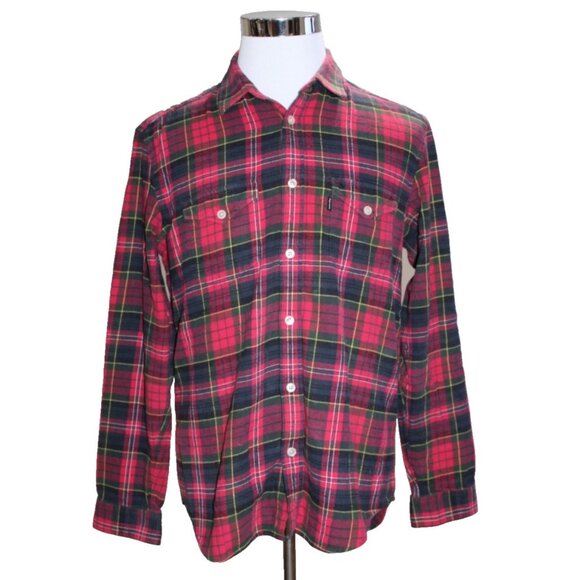 SUPREME Plaid Flannel Shirt FW22 Men's L Button Down Collared Tartan Plaid Red - Picture 1 of 9